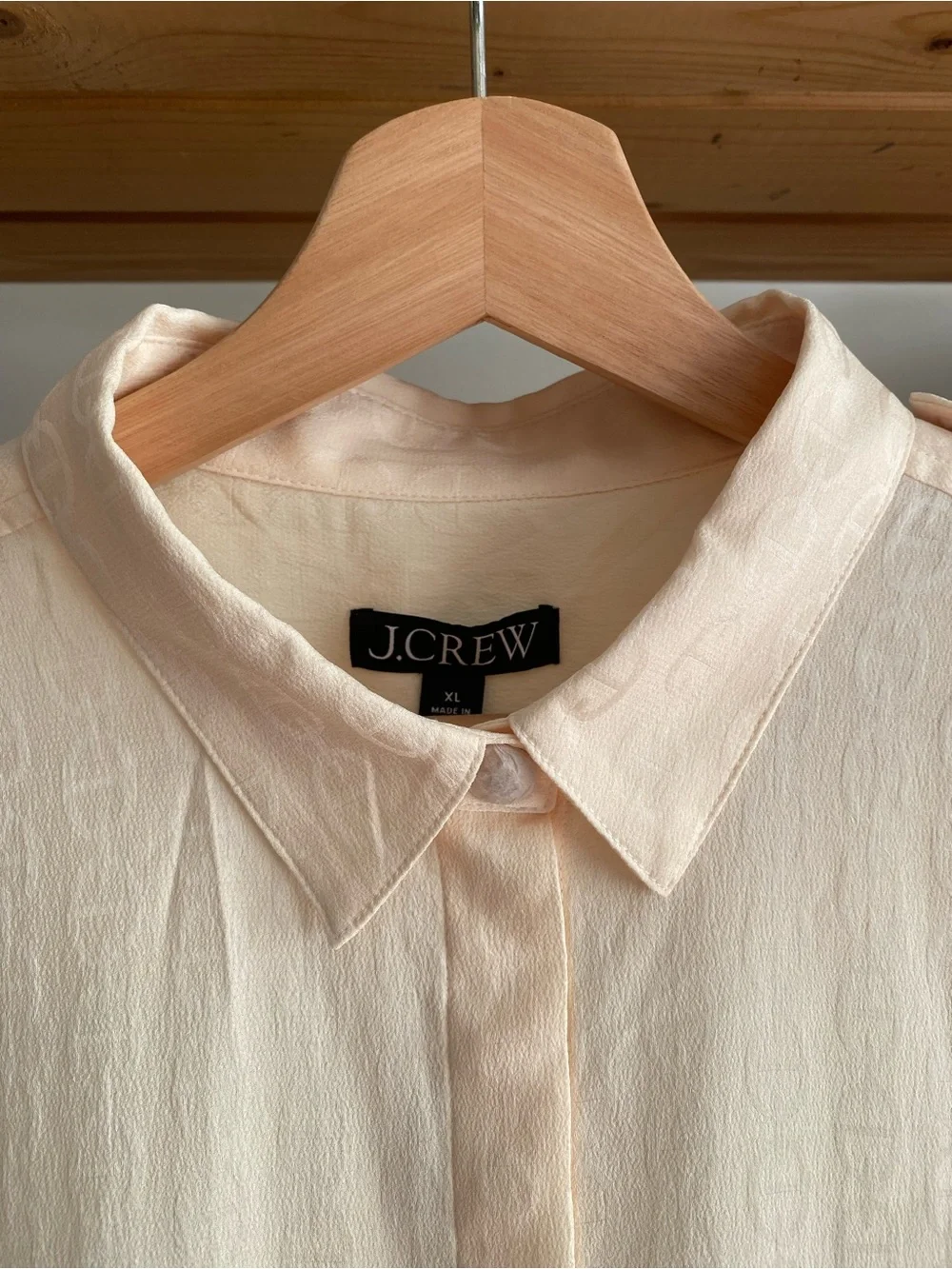 J.Crew Cream Satin Drapey Jacquard Chainlink Print Button Down Shirt XL